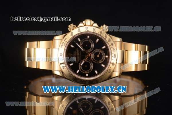 Rolex Cosmograph Daytona Clone Rolex 4130 Automatic Yellow Gold Case/Bracelet with Blac Dial and Stick Markers (BP) - Click Image to Close